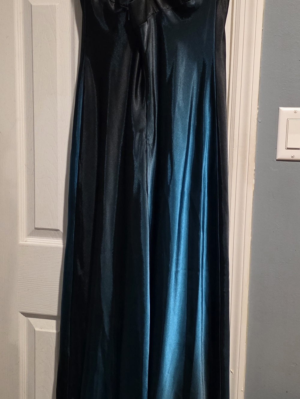 Onyx Nite Teal/black Ombre Satin Floor Length Dress - Picture 2 of 7